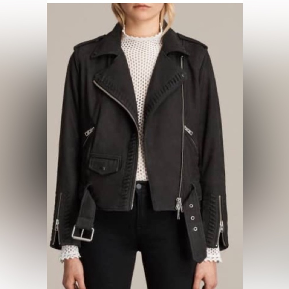 Willow Suede Biker Black Jacket All Saints New